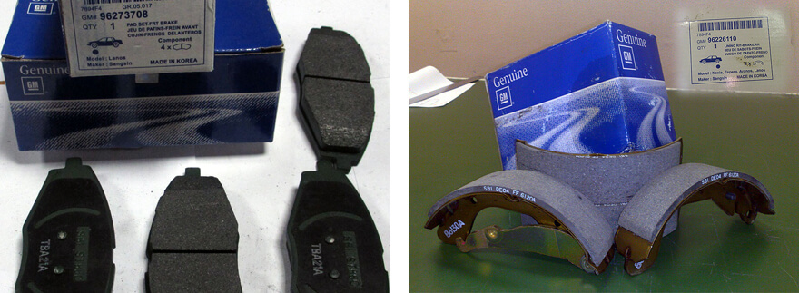 Оригинальные передние дисковые и задние барабанные тормозные колодки Lanos