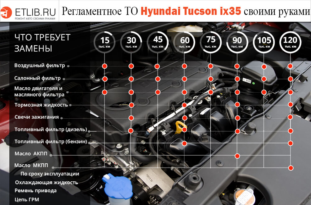 Регламент ТО Хендай ix35. Периодичность технического обслуживания Hyundai ix35