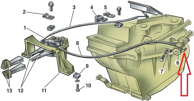 трос заслонки печки ваз 2106